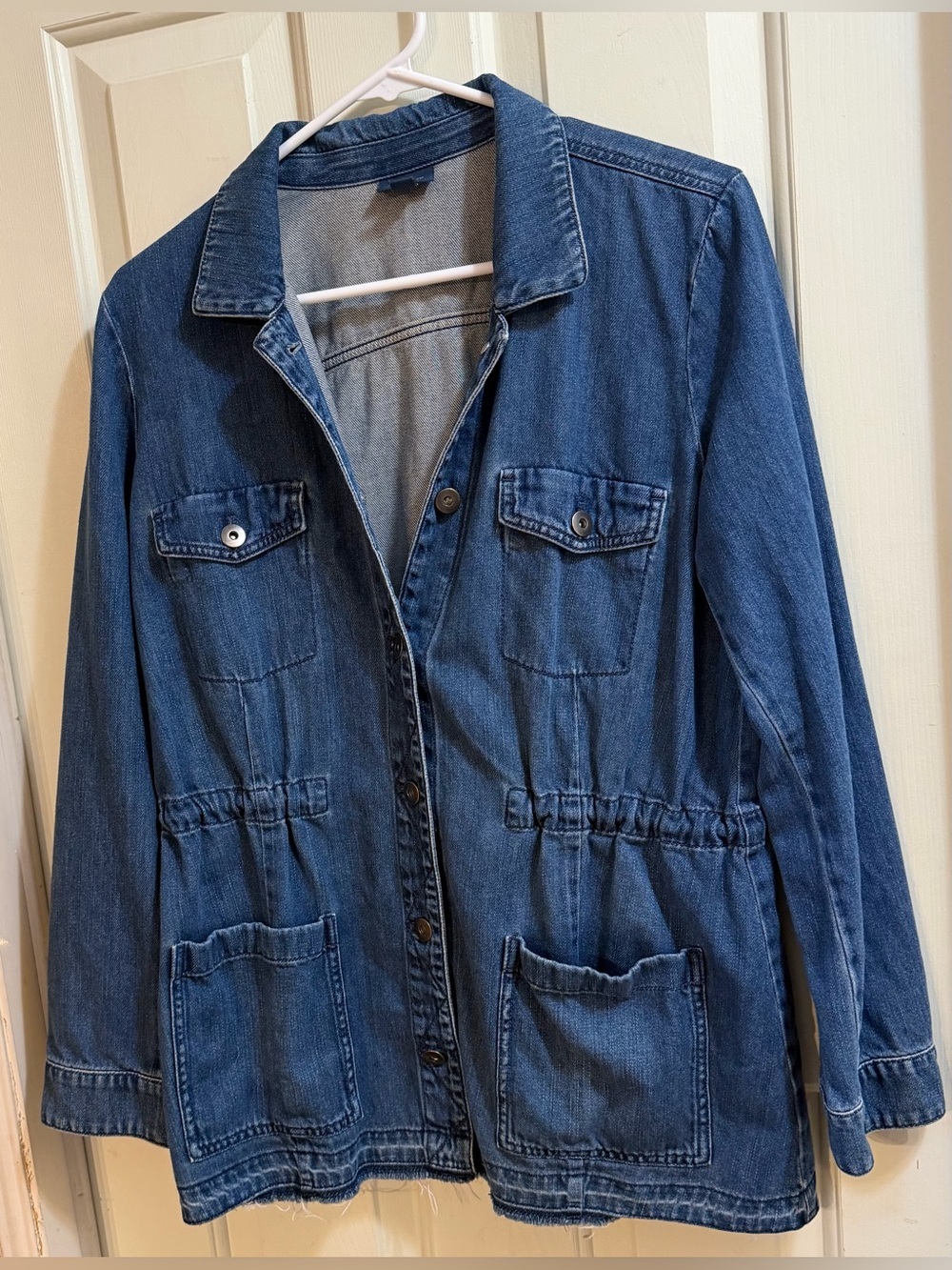 J. Jill 100% Cotton Denim Utility Jacket | Farmhouse Coastal Cowgirl Staple | M